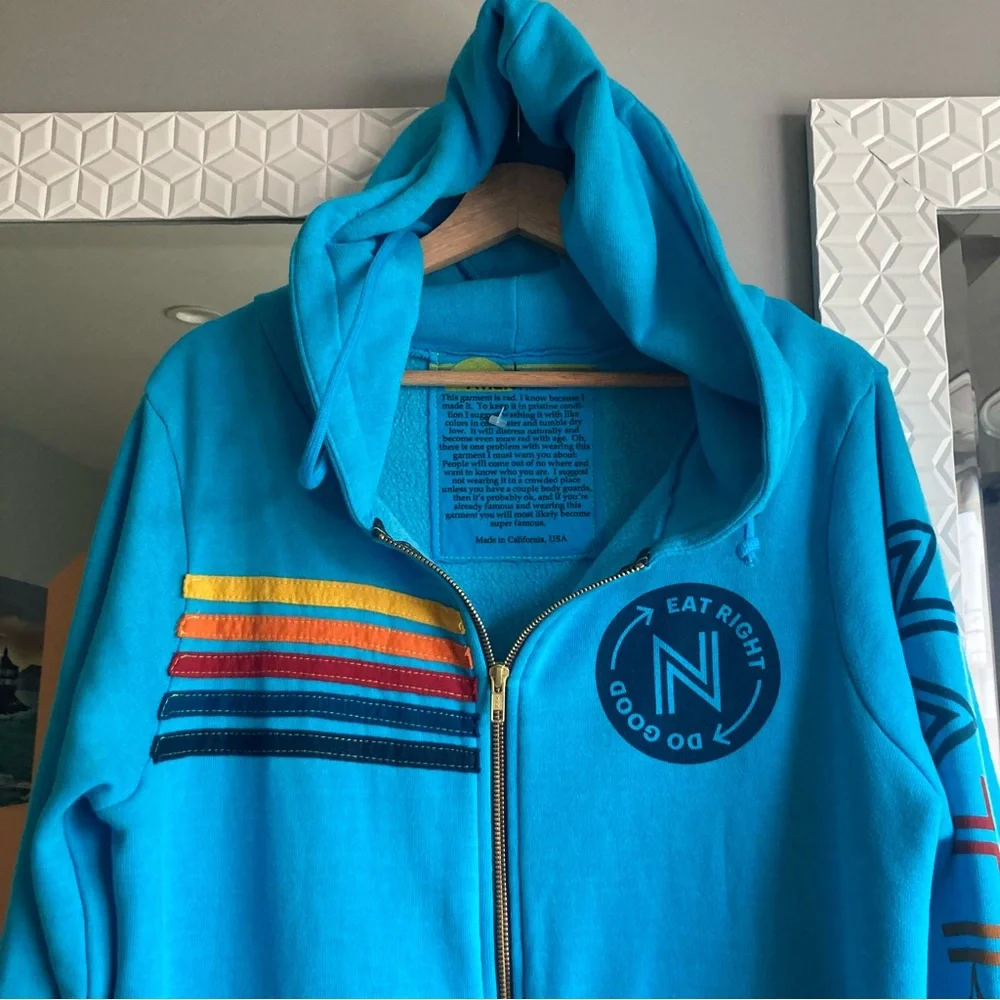 Aviator Nation Sz L Pacific Blue Hoodie Sweatshirt Eat Right Do Good Natreve - Picture 7 of 8